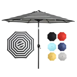 Manufacturer Outdoor Deck Sunshade Adjustable Tilt Center Pole Striped Commercial Market Garden Patio Table Umbrella