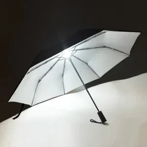 Manufacturer Portable Classic Custom Logo Rainproof UV Protection Automatic LED Light Three Fold 190T Pongee Umbrella