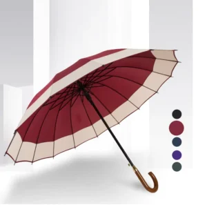 Manufacturer Unisex Long-Handled Business Umbrella 16-Bone Straight Umbrella 190T Polyester Wood Handle