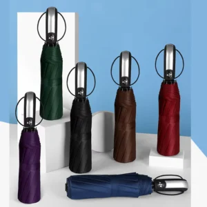 Manufacturer’s Small Automatic Umbrella Black Coated Metal Shaft Three-Folding Design 10K Ribs Extra Strong Windproof
