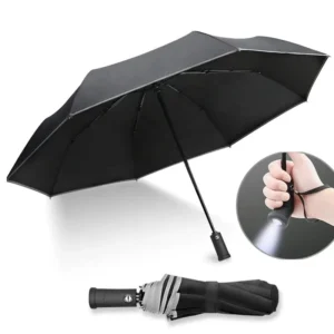 Market Umbrella Lightweight Compact Travel Automatic Open Close Folding Umbrella with 180 Rotating LED Flashlight