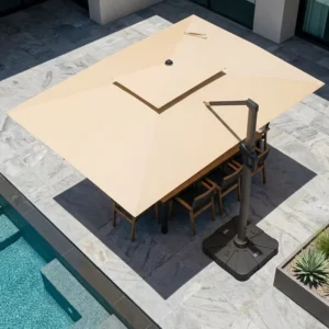 Market Umbrella Outdoor Sunshade 9x12ft LED Light Cantilever Villa Hotel Umbrella with Base