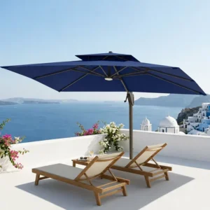 Market Umbrella Resort Terrace Parasol 9*12FT Outdoor Cantilever Umbrella with 360° Rotation