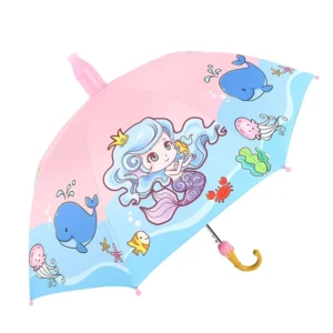 Medium Mermaid Waterproof Umbrella for Girls and Boys Cartoon Rain and Sun Design