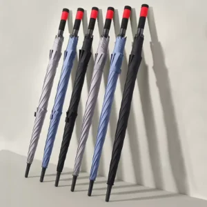 Men’s 34-Inch Custom Golf Straight Umbrella UV Protection Red Fiberglass Double Layer Windproof Large Logo Printing Travel