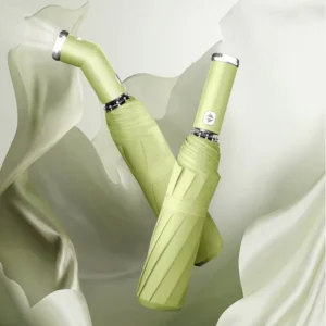 Men’s Dual Use 10 Rib Automatic LED Flashlight Umbrella Rotating Folding Sunshade with UV Protection Rain and Shine