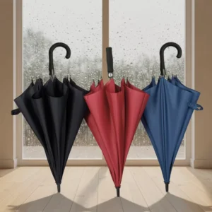 Men’s Oversized 8K Full-Fiber Windproof Lightning-Proof Umbrella with Long Straight Curved Pole