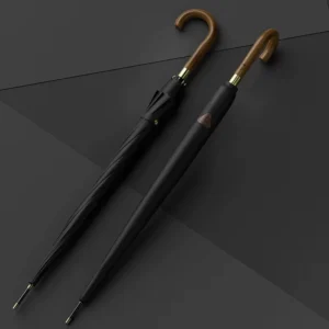Men’s Windproof Straight Pattern Auto Open Fiberglass Golf Umbrella Wooden Handle