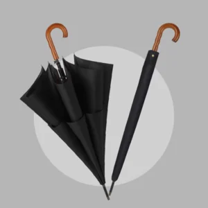 Men’s Women’s Golf Umbrella Waterproof Wooden Curved Handle Double Layer Windproof Sun Breathable Mesh Custom Logo Travel