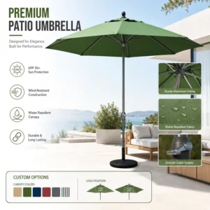 Metal Construction Waterproof Polyester Fabric Outdoor Patio Umbrella Without Base