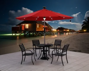 Middle Pole Outdoor Parasol Umbrella with Solar-Powered LED Light