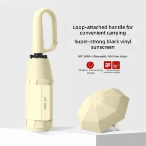Mini Compact Manual Ring-handle Five-fold Sun and Rain Umbrella UV-protective Foldable Womens Shade Parasol UPF +
