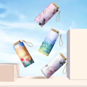 Mini Five Fold Capsule Umbrella With Storage Box Lightweight Portable Lady Sunshade UV Protection Sun Rain Umbrella Custom Logo