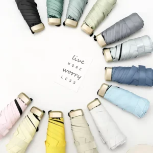 Mini Flat Umbrella Custom Logo Windproof Folding Rain Compact Lightweight Pocket Travel Business Gift Supplier