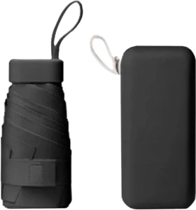 Mini Folding Portable Sun & Rain UV protection Windproof Compact Lightweight Flat Pocket Umbrella with Case
