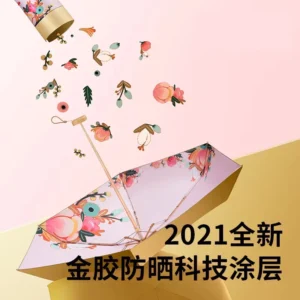 Mini Gold Six-Section Folding Pocket Umbrella Women’s Business Style Sunproof All-Over Print