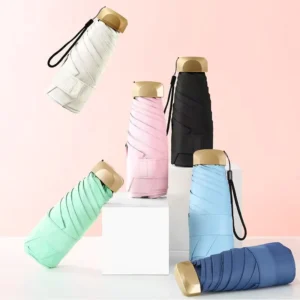 Mini Lightweight Five-Folding Pocket Sunshade Umbrella Portable UV Protection Gold
