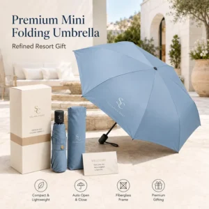 Mini Manual Open Close 190T Pongee Windproof Fiberglass Ribs Compact Folding Umbrella for Hotel Resort Guest Welcome Gift