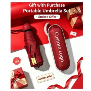 Mini Travel Umbrella with Purse Case Travel Umbrella for Rain Sun UPF 50+ Portable Umbrella Fits Purse Backpack Promotion Gift
