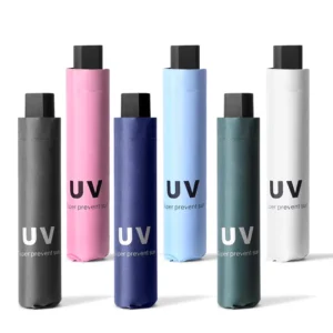 Mini UV Three-Folding Fully Automatic Umbrella, Custom Printing, 190T Pongee, Fiberglass
