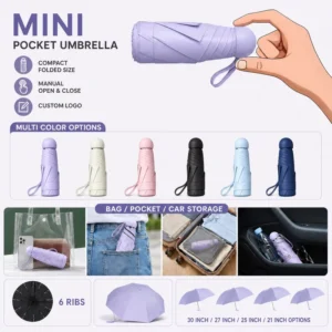 Mini Ultra Light Sun Umbrella UPF 50+ UV Protection Portable Folding Sun Rain Umbrella Custom Logo Source Factory