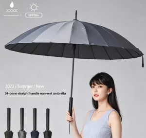 Minimalist Business Semi-auto Open 24 Ribs Windproof 75mph High Density Pongee Fabric Large 110cm Diameter Straight Umbrella