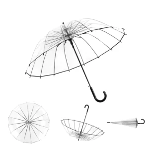 Minimalist Clear Dome Straight Umbrella, 16-Rib Semi-Automatic, 110 cm