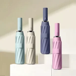 Minimalist Dual-Use Fully Automatic Three-Folding Umbrella with Black Coating Rain and Windproof