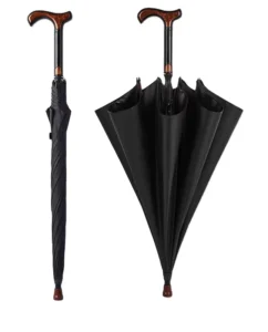 Minimalist Straight Umbrella Walking Stick Rain Cane for Ladies with Aluminum Shaft and Fiberglass Ribs