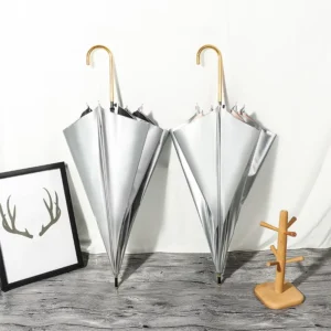 Minimalist Style Customized Logo Titanium Silver Long Handle 190T Straight Pole Umbrella Wind Resistant UV Umbrella
