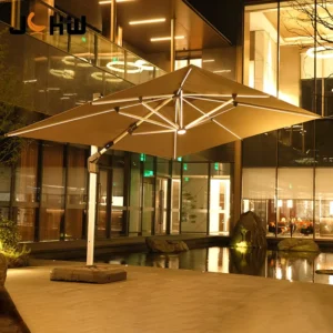 Modern 3x4m Outdoor Sun Umbrella Solar Patio Umbrella & Bases with Luxury LED Light for Hotel & Park Use
