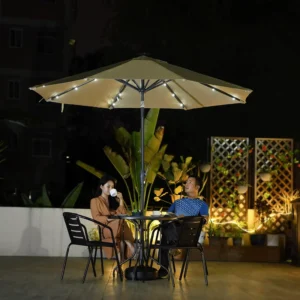 Modern 4.4M LED Sun Parasol Umbrella with Base Cover for Outdoor Garden Patio Beach Restaurant Dining