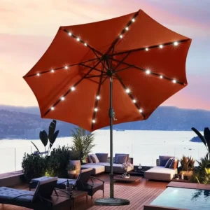 Modern 7.5FT LED Solar Patio Umbrella with 3M Radius, Market Center-Pole, for Garden, Pool, Beach, Backyard