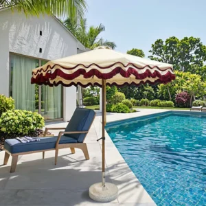 Modern Aluminum Center Pillar Umbrella with Wave Edge Tassel Foldable Eco-Friendly Waterproof for Outdoor Use Hotels Parks Cafes