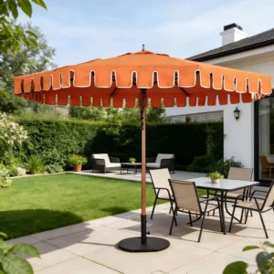 Modern Aluminum Jagged Edge Pulley Fixed Outdoor Patio Umbrella for Hotel and Park Use