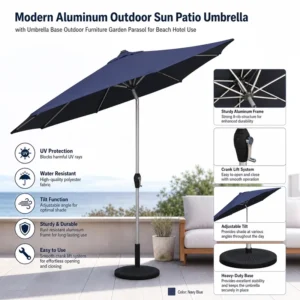 Modern Aluminum Outdoor Patio Umbrella with Base Garden Parasol for Beach Hotel Use