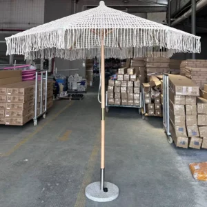 Modern Aluminum Outdoor Woven Lace Sun Umbrella with Granite Base for Hotel Vacation House & Coffee Shop Use