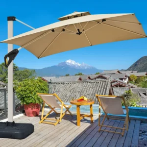 Modern Aluminum Square Offset Cantilever Umbrella 10ft for Commercial Beach and Patio Use