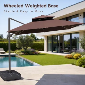 Modern Classic Heavy Duty Outdoor Patio Umbrella with UV Resistant Fabric Manual Operation LED Light Customizable Square Design