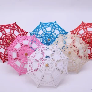 Modern Cotton Craft Lace Wedding Decoration Umbrella with 8K Ribs Embroidery Photography Crochet Dance Children’s Wooden Handle