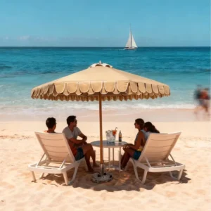 Modern Design Flowered Beach Umbrella 260g Polyester Fabric Sunproof Waterproof Aluminum Mid Pole Frame Outdoor Furniture Gym