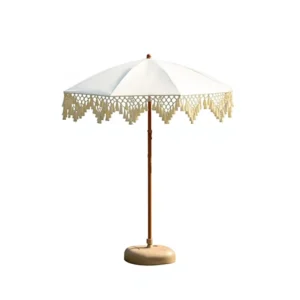 Modern Design Outdoor Furniture Beach Foldable Sport Umbrella Windproof UV Protection Waterproof Wood Pole Cotton Tassel 155cm