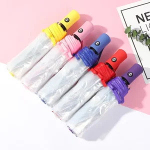 Modern Design POE Transparent Folding Umbrella Japanese Style Clear LED Umbrella With Lace Panel And Metal Frame For Rain