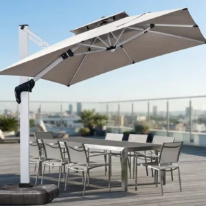 Modern Double Diagonal Pull Rod Outdoor Umbrella Solar Light USB Port Courtyard Hotel Patio