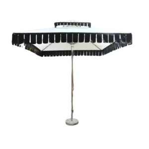 Modern Foldable 3m Square Aluminum Center Pole Parasol for Garden Hotel Courtyard Poolside with Fringe