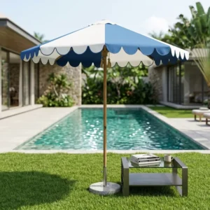 Modern Foldable Aluminum Alloy Center Pillar Wave Edge Hand Crank Umbrella Outdoor Patio Portable Garden Park Beach Parasol