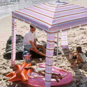 Modern Foldable Large Beach Cabana Tent with Sand Pockets and Custom Print, 2m