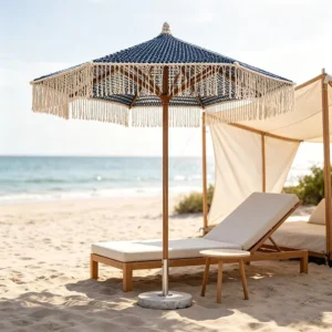 Modern Foldable Lightweight Outdoor Patio Umbrella Synthetic Thatch Tiki Raffia Straw with Rotational Tilt