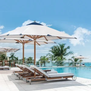 Modern Foldable Outdoor Garden Patio Beach Umbrella with Steel Base for Hotel and Courtyard Use