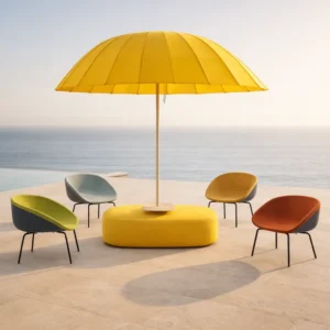 Modern Foldable Outdoor Patio Umbrella Set with Chairs Customizable Sunshade Parasol for Hotel Poolside Beach Resort